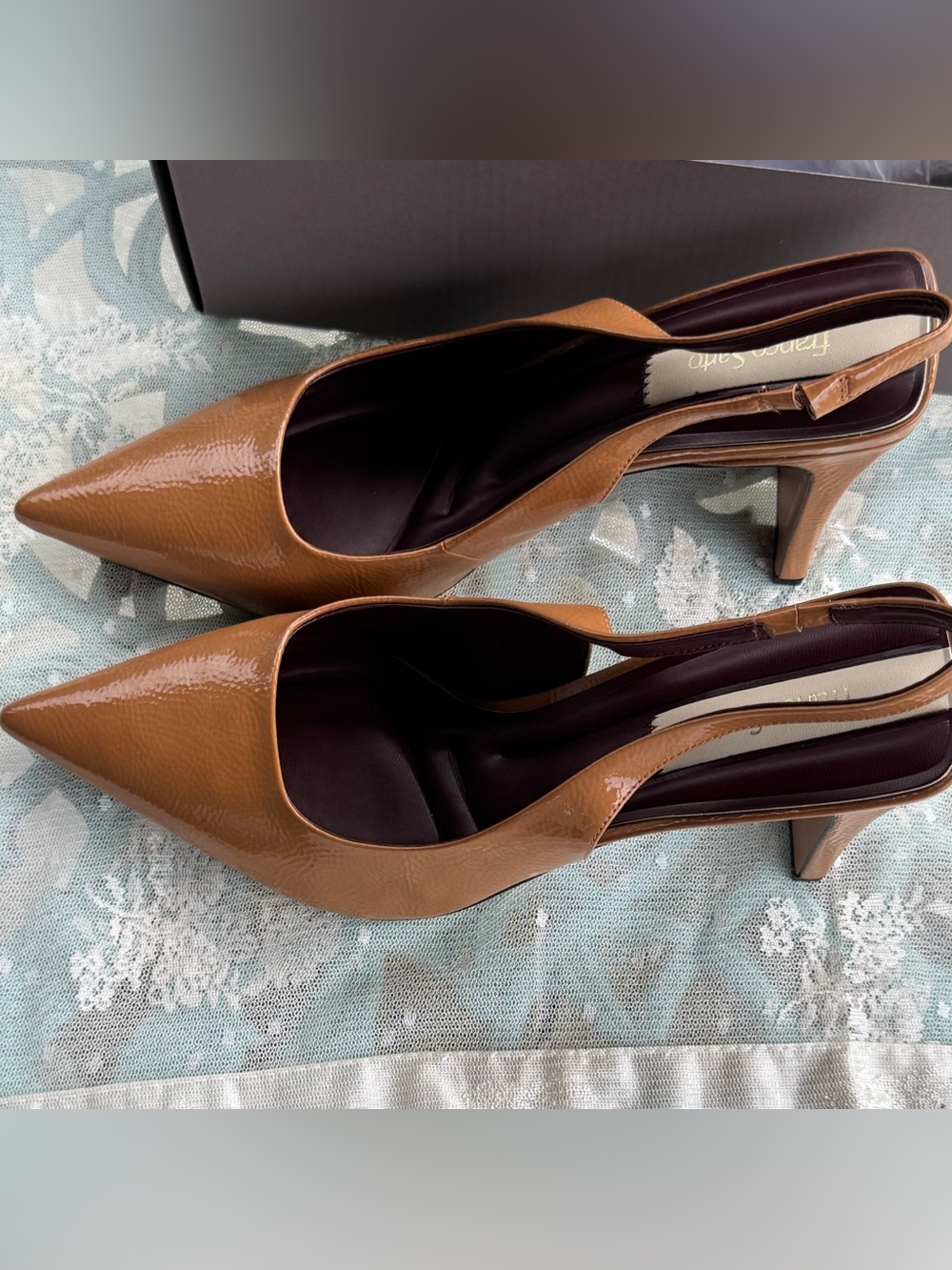 Franco Sarto Averie Patent Leather Camel toffee Slingback Pumps NIB Size 10 - Picture 4 of 11